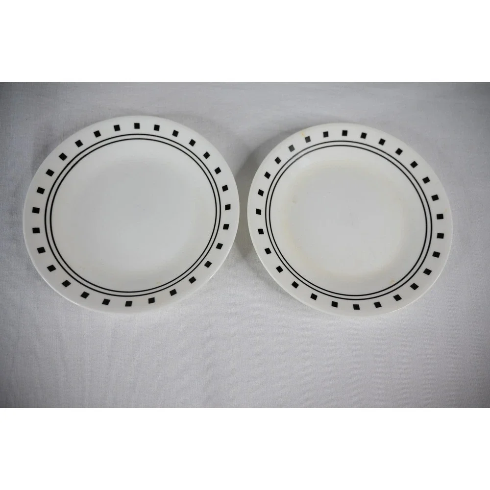 Corelle City Block Plate Set 5pc White Black Geometric Good Vitrelle USA